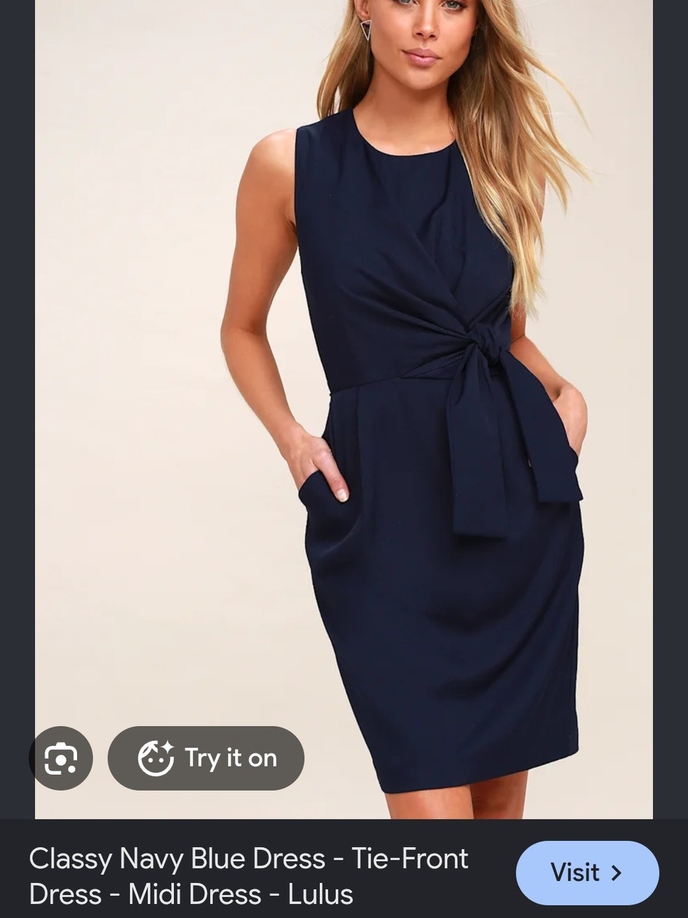 Lulus Zealous Love Navy Blue Tie-Front Midi Dress Sizw Small New With Tags